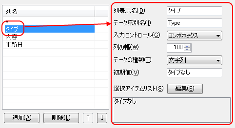 列の編集