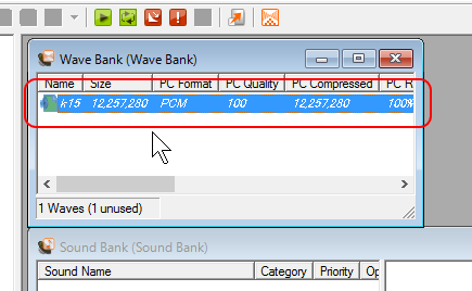 WAVE ファイルを「Wave Bank」のウィンドウにドラッグ＆ドロップ
