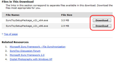 SyncToy のダウンロード
